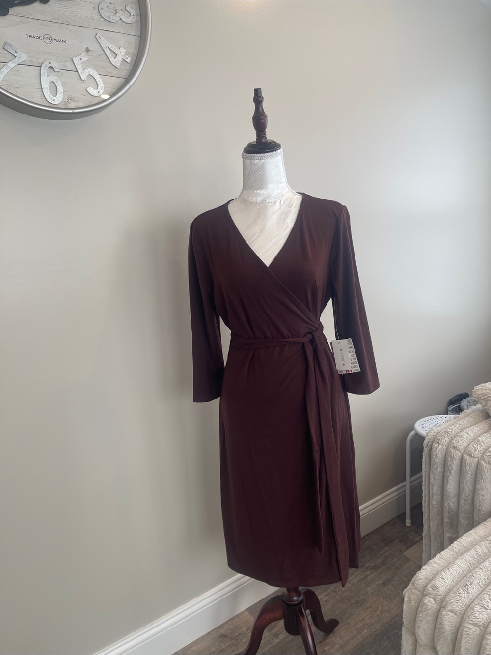 LuLaRoe Brown Wrap Midi Dress with Tie Waist